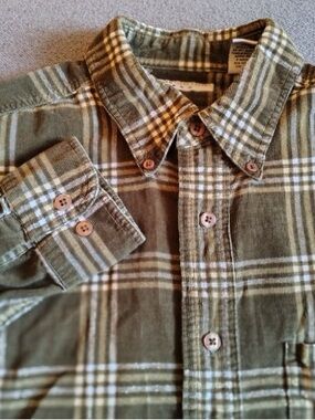 Vtg 90s Covington Plaid Corduroy Button Up Shirt Mens M Olive Green Long Sleeve